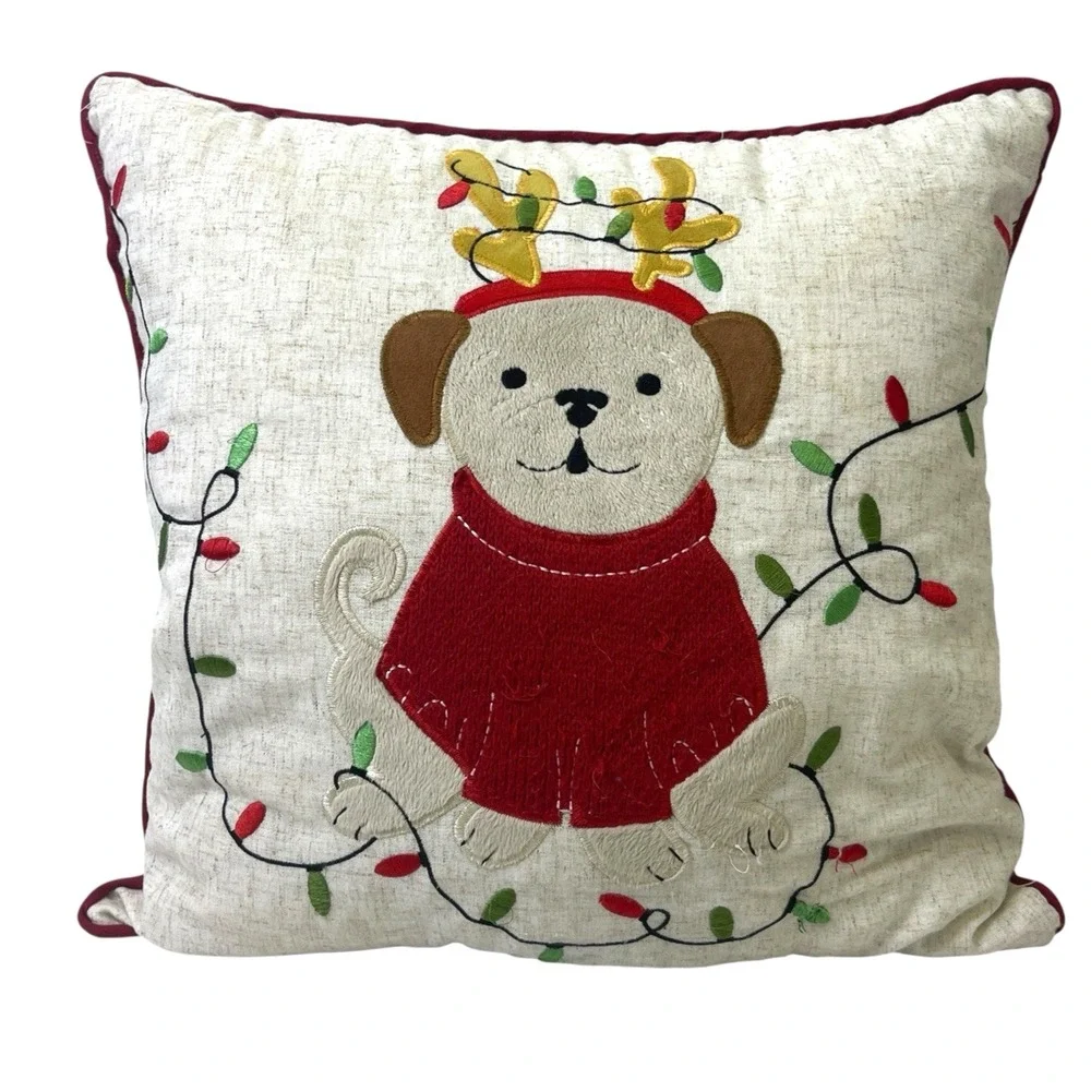 St. Nicholas Square Throw Pillow Christmas Puppy Dog LED Light-Up Decor VIDEO